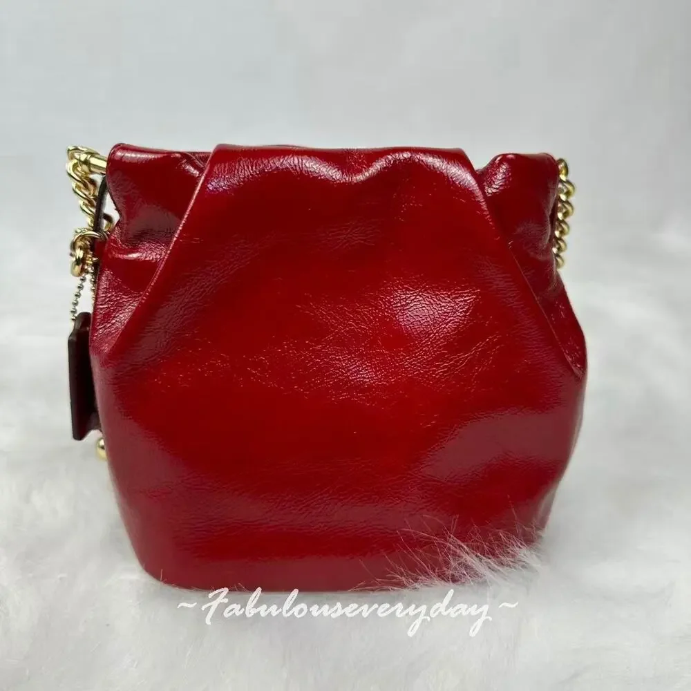 Coach Faye Mini Drawstring Bag In Crinkle Leather/Gold/Dark Cardinal CDB68 NWT - Picture 3 of 8
